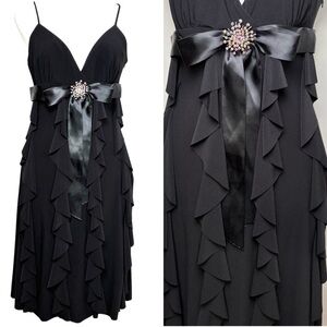 CACHE Y2K Vintage Prom Wedding Formal Dress Ruffles Rhinestone Sleeveless USA